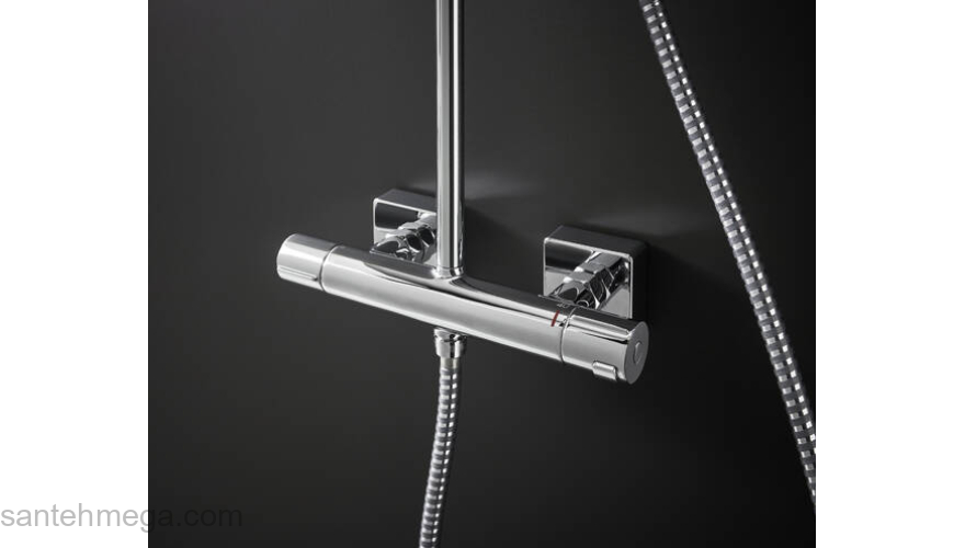 Душевая система Showerpipe 230 1jet с термостатом, Green Hansgrohe Vernis Shape 26319000, хром. Фото