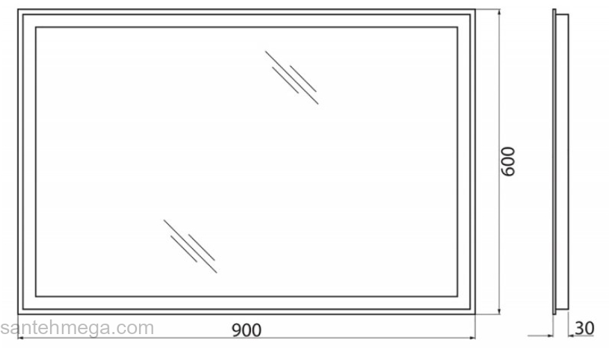 Зеркало с встроенным светильником и кнопочным выключателем BELBAGNO SPC-GRT-900-600-LED-BTN. Фото