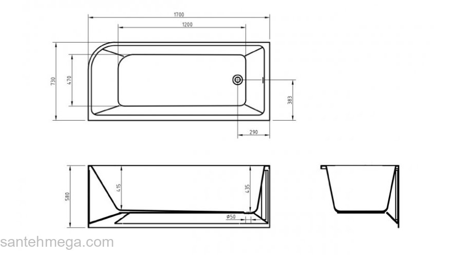 Ванна акриловая левосторонняя BELBAGNO BB712-1700-730-L. Фото