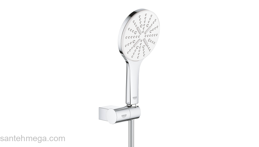 GROHE 26580LS0 Rainshower SmartActive 130 Душевой набор III (круглый ручной душ, настенный держатель, шланг 1500 мм), 9,5 л/мин, белая луна. Фото