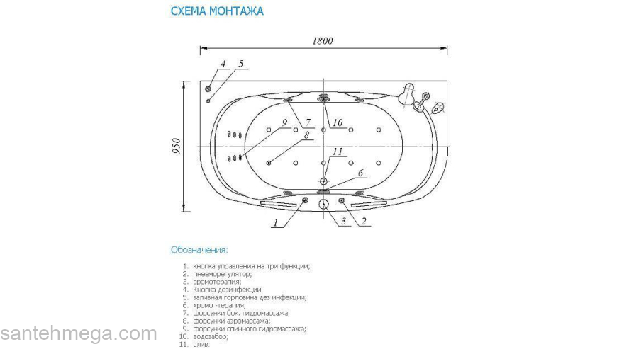 Ванна АКВАТЕК Мелисса 180х95 с гидромассажем. Фото