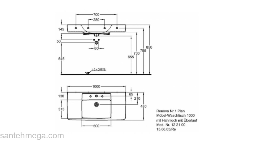 Раковина GEBERIT Renova NR.1 Plan 100x48 122100000. Фото