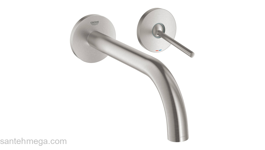 GROHE 19918DC3 Atrio New Joy Смеситель для раковины на 2 отверстия, настенный монтаж, вынос 221 мм, размер S, СуперСталь (без встроенной части, комплект верхней монтажной части для 23 429 000). Фото