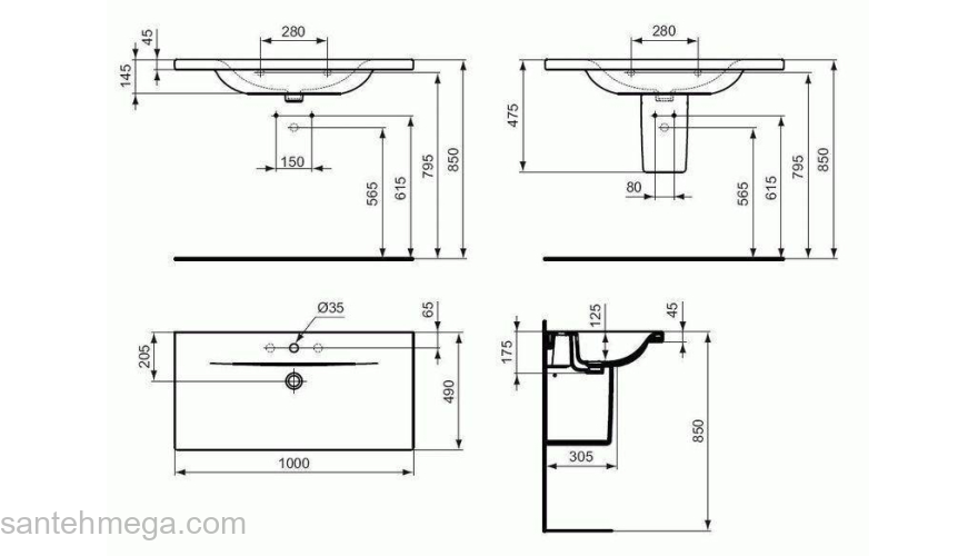 Раковина-столешница IDEAL STANDARD Connect 100х49 E812601. Фото