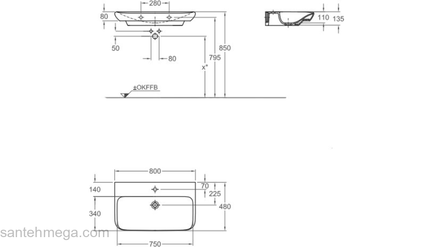 Раковина GEBERIT MyDay 80х28 125480600. Фото