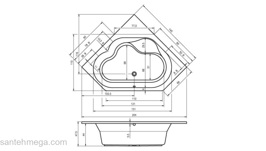 Ванна акриловая RIHO Winnipeg 145х145 BA48005. Фото