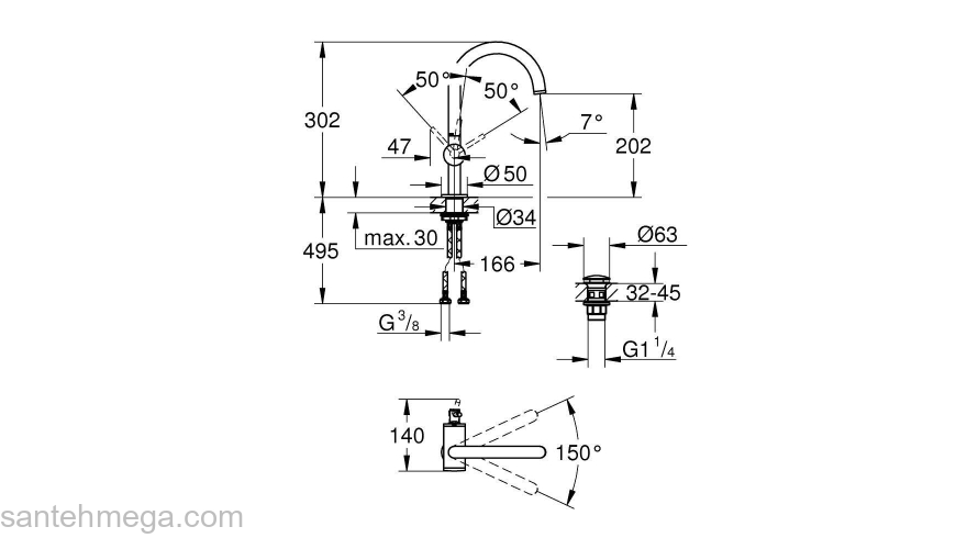 GROHE 32042003 Atrio New Смеситель однорычажный для раковины на 1 отверстие, размер L. Фото