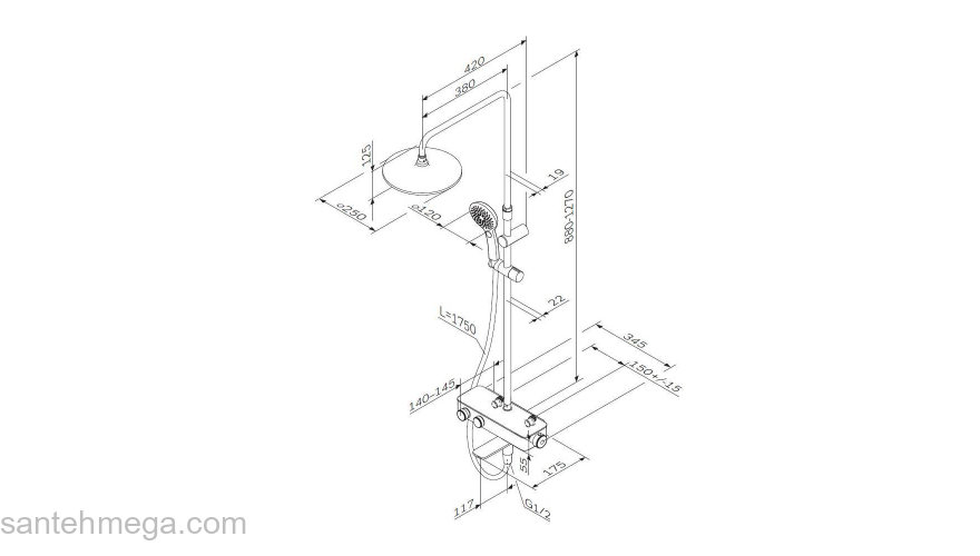 Душевая система ShowerSpot с термостатом AM.PM Inspire 2.0 F0750A500. Фото