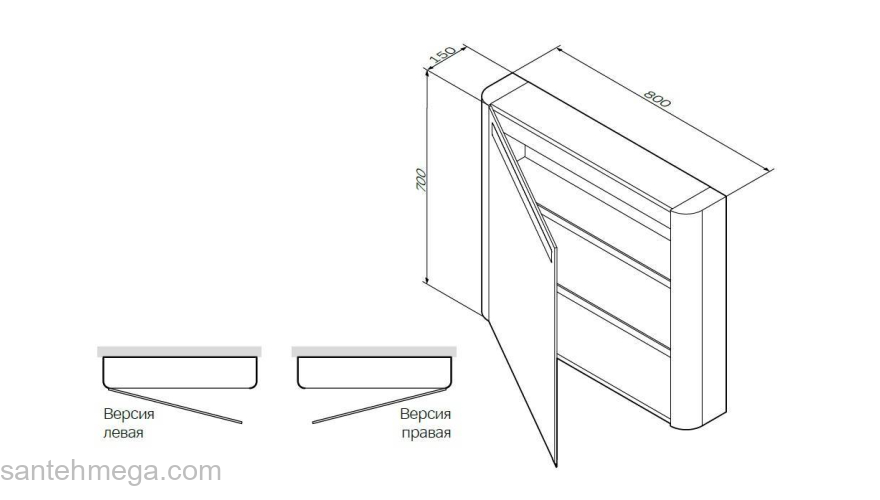 Зеркальный шкаф с подсветкой 80 см, правый, орех AM.PM Sensation M30MCR0801NF. Фото
