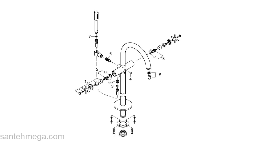 GROHE 25044AL3 Atrio New Смеситель двухвентильный для ванны свободностоящий, напольный монтаж, крестообразные ручки, ручной душ с держателем, Графит (комплект верхней монтажной части для 45 984 001). Фото