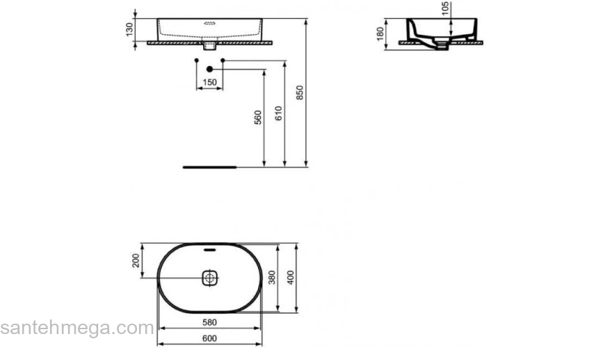 Раковина накладная IDEAL STANDARD Strada 60х40 T360401. Фото