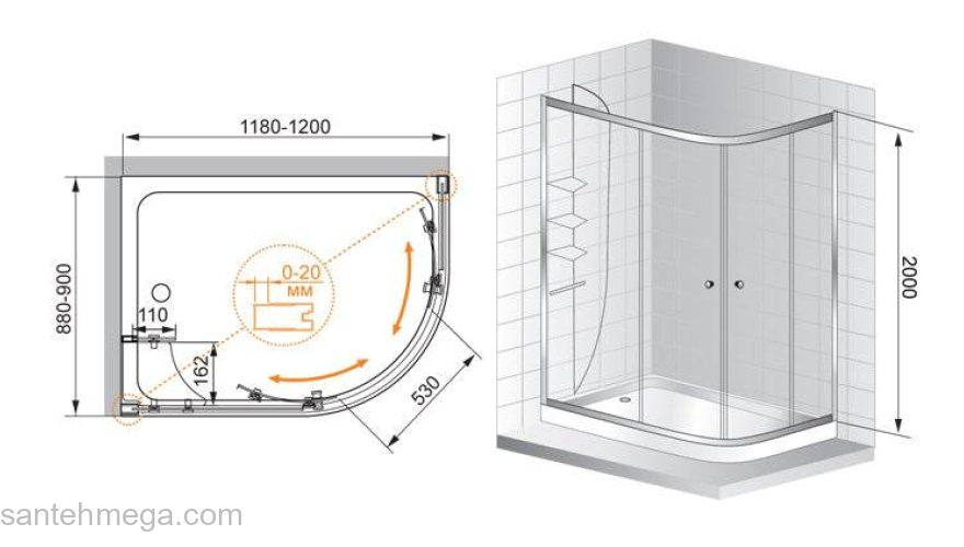 Душевой угол CEZARES Anima ANIMA-W-RH-2-120/90-C-Cr-R. Фото