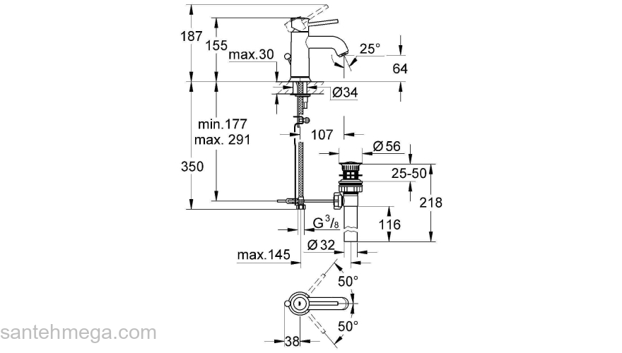 Смеситель для раковины GROHE BauClassic 23161000. Фото