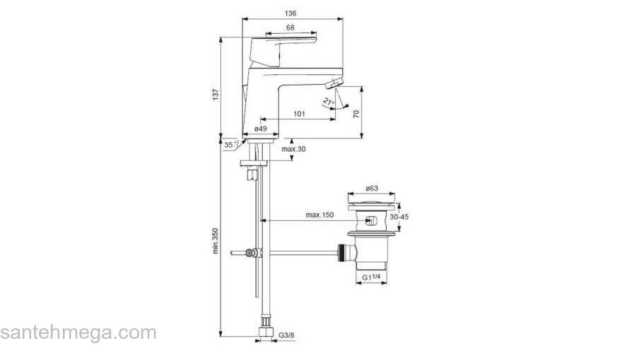 Смеситель для раковины IDEAL STANDARD Vito B0405AA. Фото