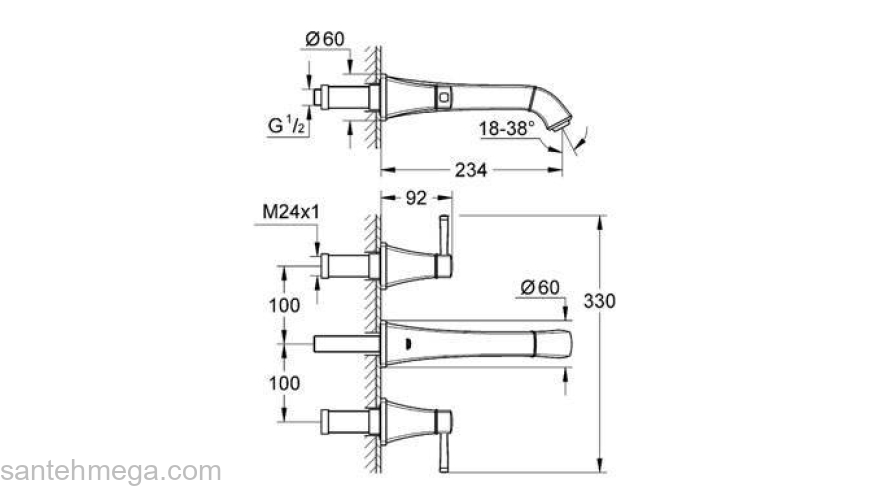 Смеситель для раковины GROHE Grandera 20415000 (внешняя часть). Фото