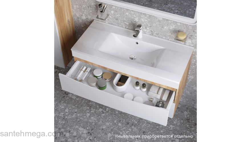 Тумба подвесная 100 см белая/золотистый дуб Cloud IDDIS CLO10Y0i95 подходит ум. 0131000i28. Фото