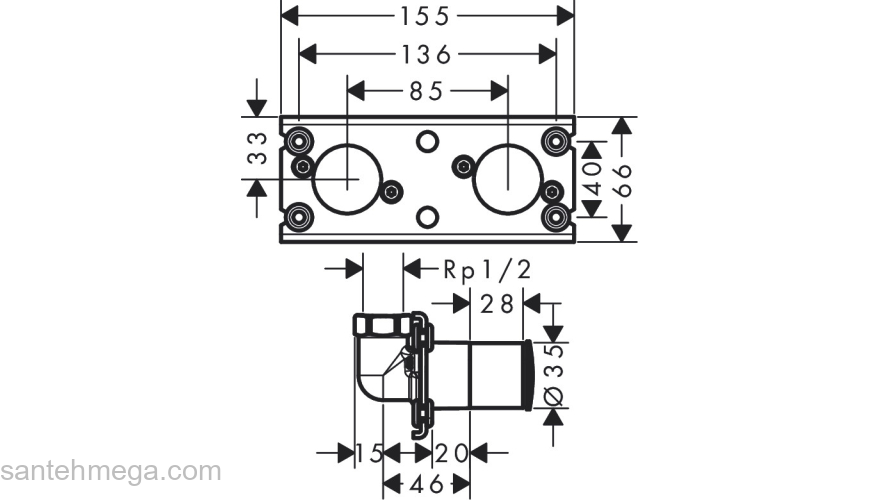 Базовый набор Hansgrohe Rainfinity для душевой системы Hansgrohe Showerpipe 360 1jet скрытая установка 26840180. Фото