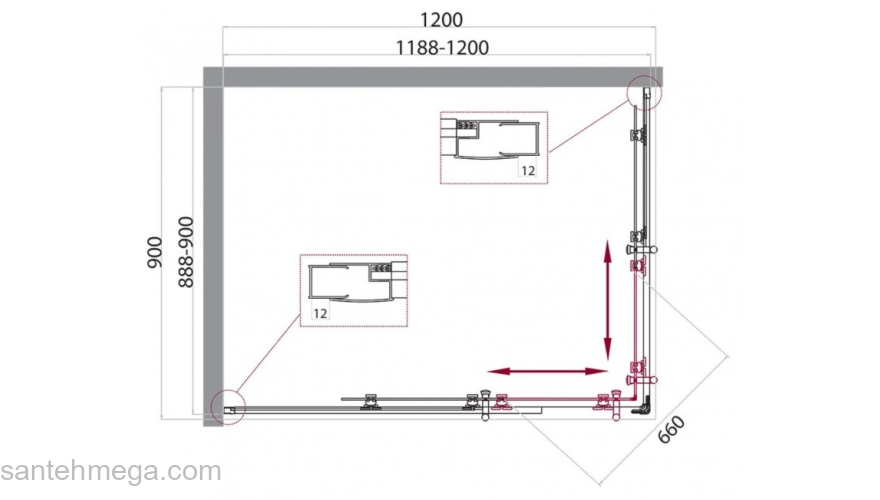 Душевой угол BELBAGNO UNO-195-AH-2-120/90-C-NERO. Фото