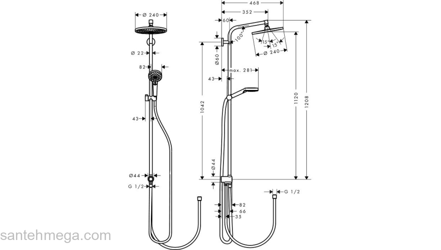 Душевая система Hansgrohe Crometta E 240 1jet Showerpipe Reno EcoSmart 27289000. Фото