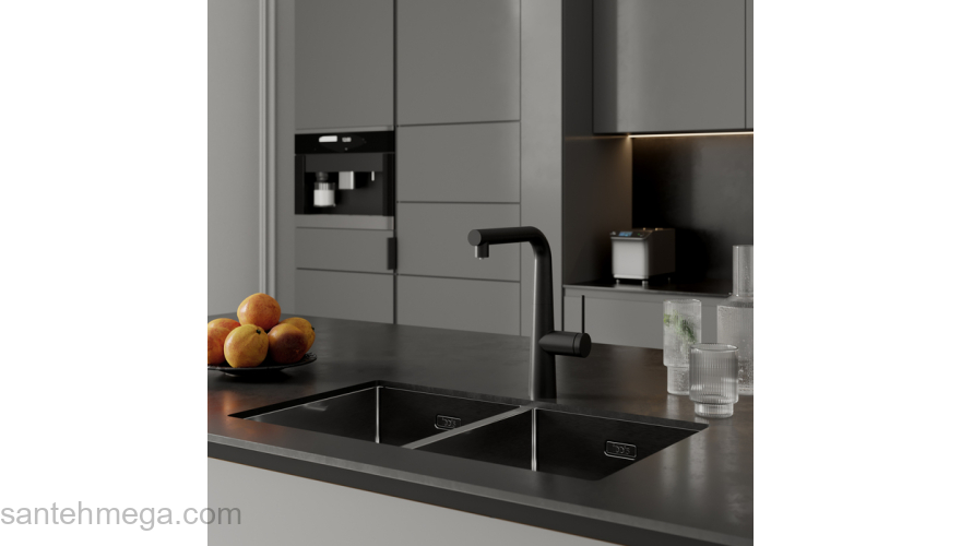 Смеситель для кухни с фильтром и выдвижным изливом черный матовый Pure IDDIS PURBLPFi05. Фото