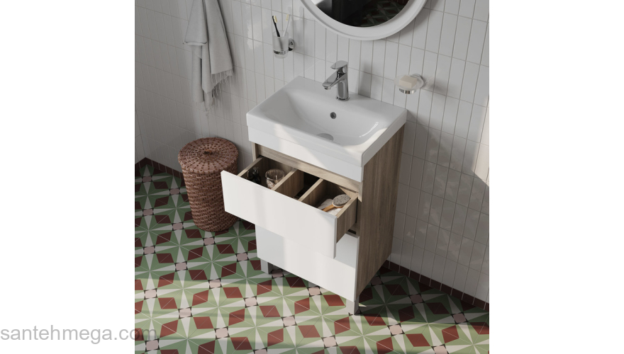 Тумба напольная с ящиками 50 см белая/под дерево Zodiac IDDIS ZOD5ABFi95 подходит ум. 3505000i28. Фото