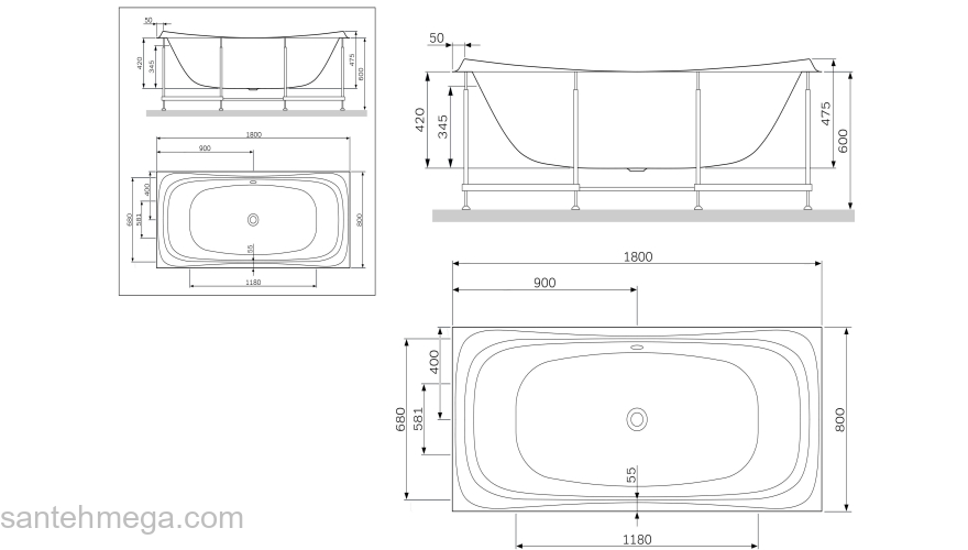 Каркас для ванны 180х80 см AM.PM Sensation W30A-180-080W-R. Фото