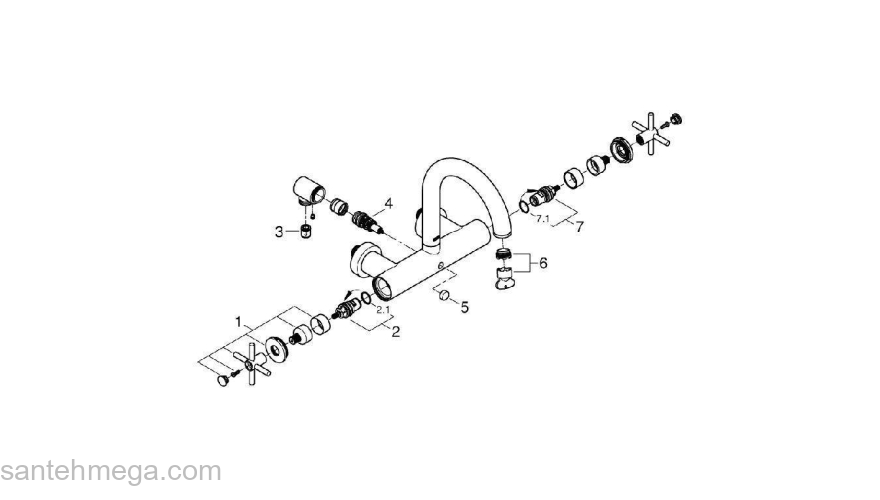 GROHE 25010AL3 Atrio New Смеситель двухвентильный для ванны, настенный монтаж, крестообразные ручки, Графит. Фото