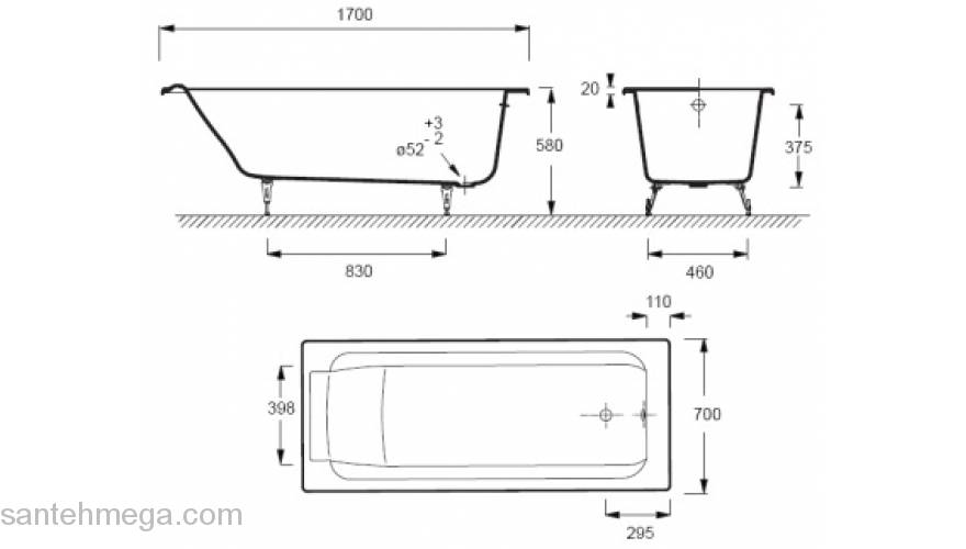 Ванна чугунная без ручек JACOB DELAFON Parallel 150х70 E2946-00. Фото