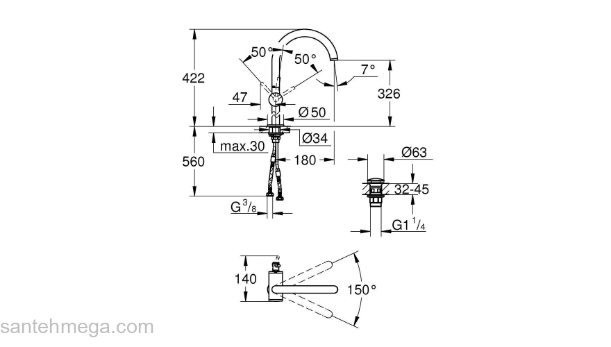 GROHE 32647003 Atrio New Смеситель однорычажный для свободностоящих раковин, размер XL. Фото