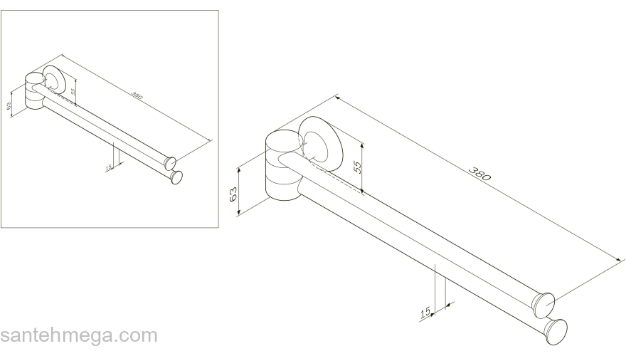 Двойная вешалка-вертушка для полотенец, 40 см AM.PM Like A8032600 для ванной комнаты. Фото