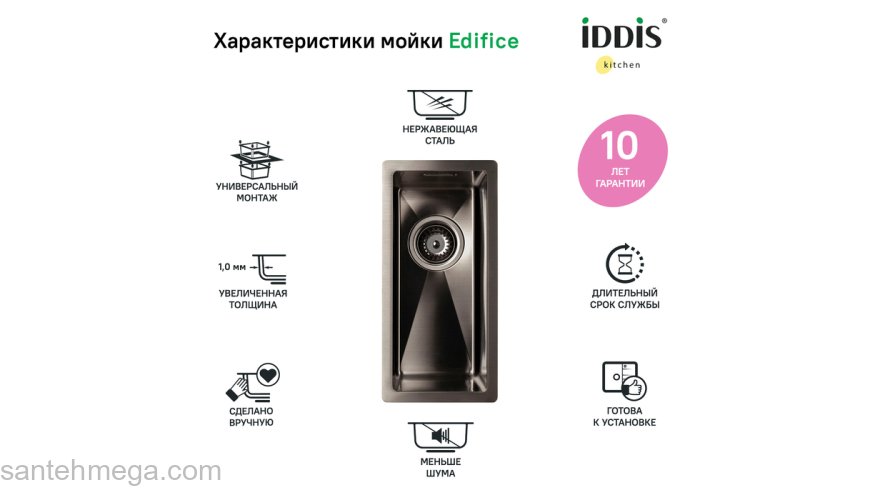 Мойка нерж. сталь универсального монтажа графит 210*440  Edifice IDDIS EDI21G0i77. Фото