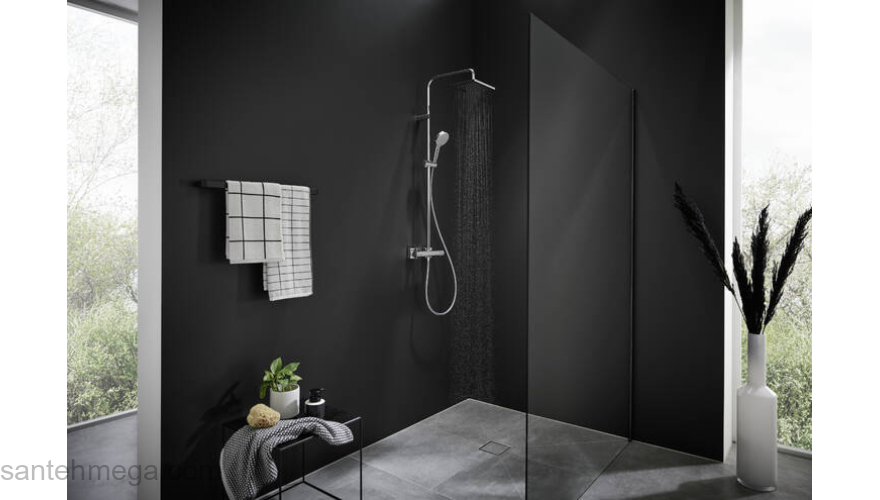 Душевая система Showerpipe 230 1jet с термостатом, Green Hansgrohe Vernis Shape 26319000, хром. Фото
