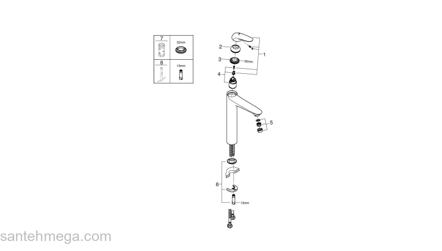 GROHE 23719LS3 Eurostyle 2015 Solid Смеситель для свободностояшей раковины, гладкий корпус. Фото