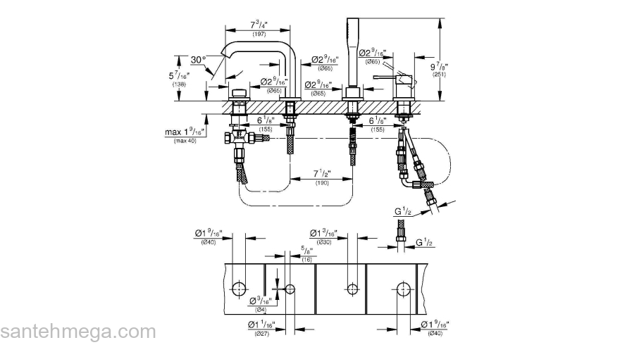 GROHE 19578DC1 Essence New Смеситель для ванны на 4 отверстия. Фото