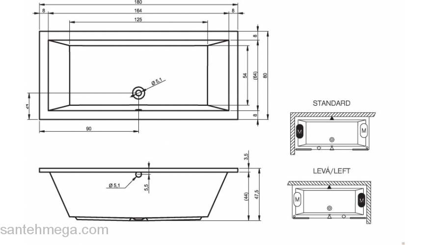 Ванна акриловая RIHO Lusso 180х80 BA98005. Фото