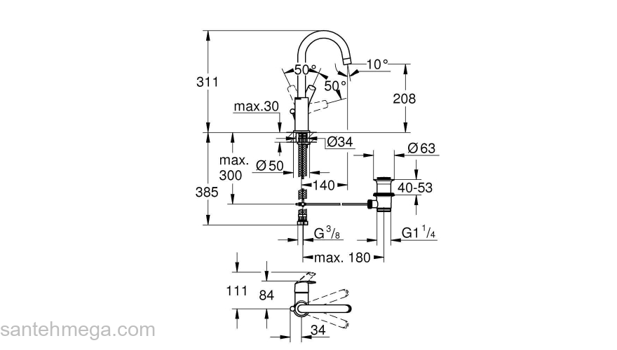 Смеситель для раковины GROHE Eurosmart 23537002. Фото