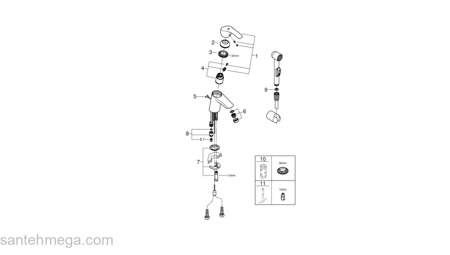 GROHE 23124002 ESM Смесидель для раковины с гигиеническим душем. Фото