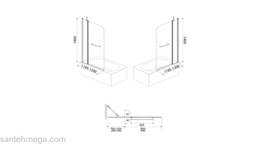 Шторка на ванну IDDIS Ray 120 см RAY6CS2i90. Фото
