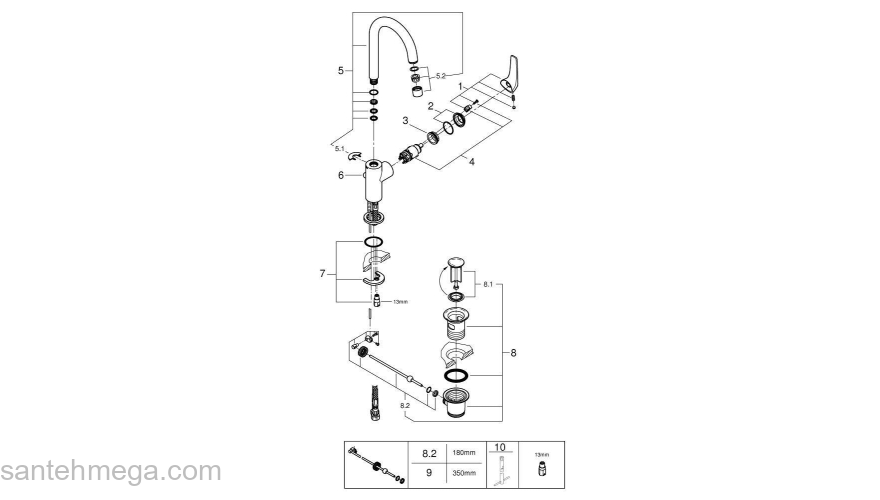 GROHE 23753000 BauFlow Смеситель для раковины со сливным гарнитуром, L-Size. Фото