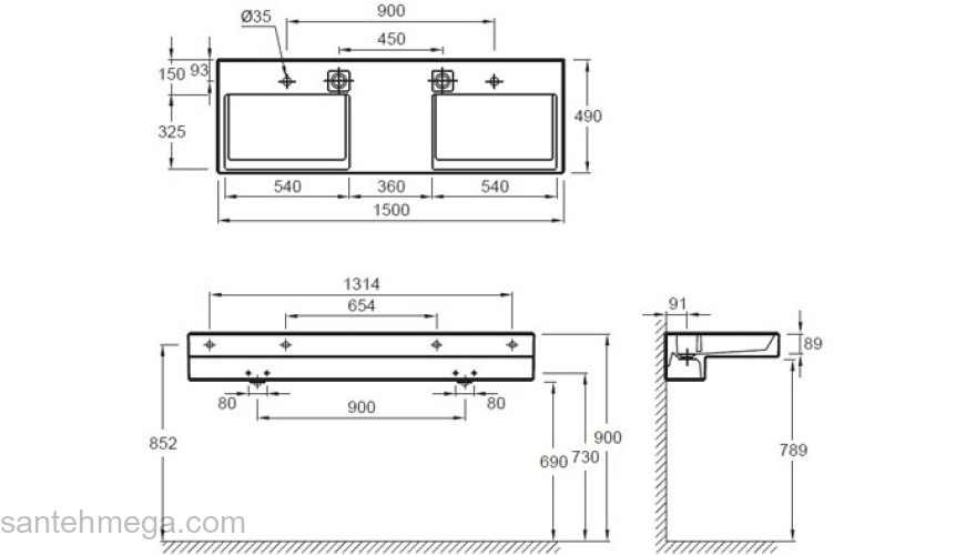 Раковина-столешница двойная JACOB DELAFON Terrace 150х49 EXA112-00. Фото