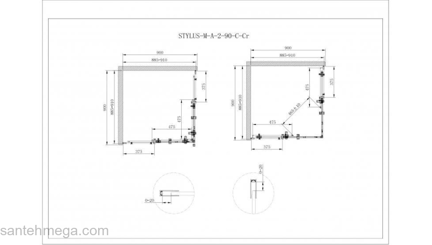 Душевой угол CEZARES Stylus-M STYLUS-O-M-A-2-90-C-Cr. Фото