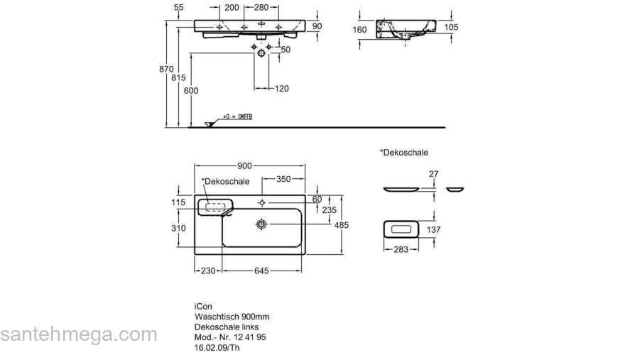 Раковина GEBERIT Icon 90x48 124195000 полка слева. Фото