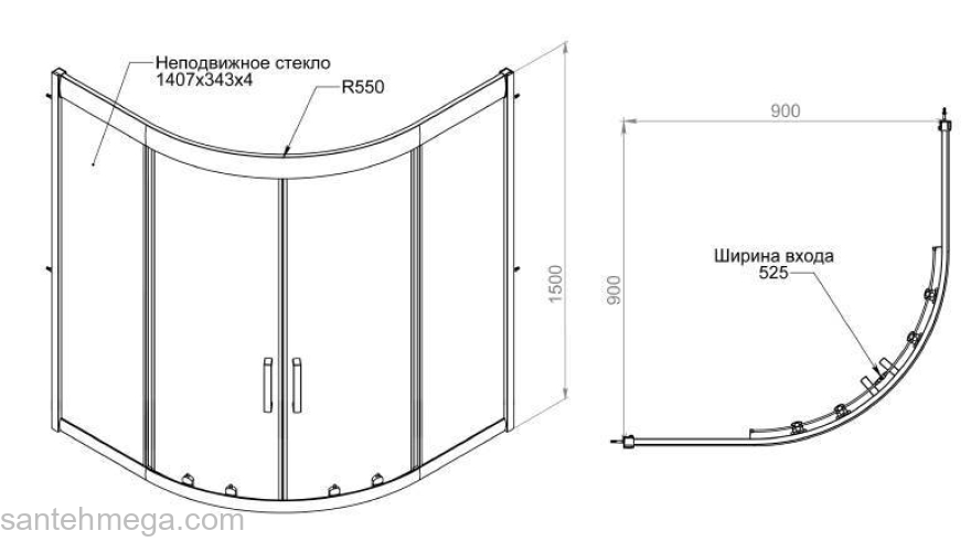 Стекла для душевого ограждения AM.PM Gem W90G-401A090WT. Фото