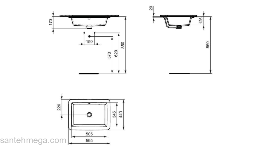 Раковина встраиваемая IDEAL STANDARD Strada 60х43 K077901. Фото