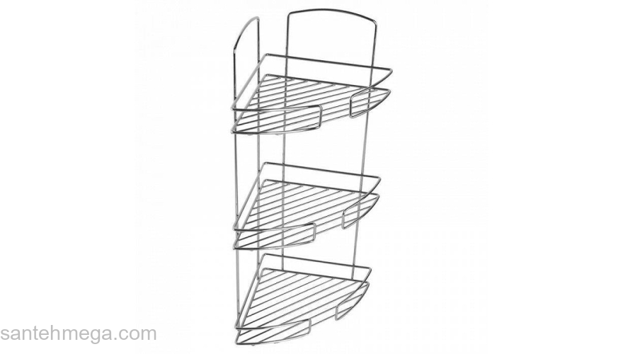 Полка трехъярусная угловая проволока стальная 11 Milardo 111WC30M44 для ванной комнаты. Фото