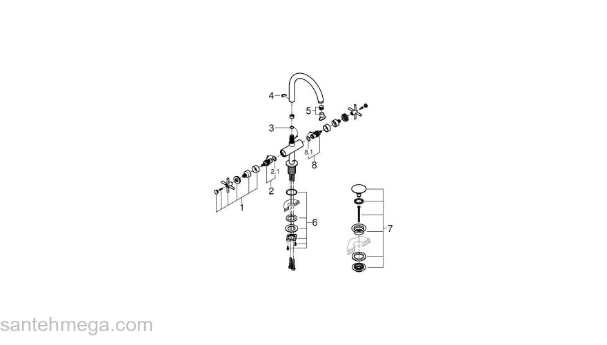 GROHE 21044003 Atrio New Смеситель двухвентильный для раковины на 1 отверстие, для свободностоящих раковин, крестобразные ручки, размер XL. Фото