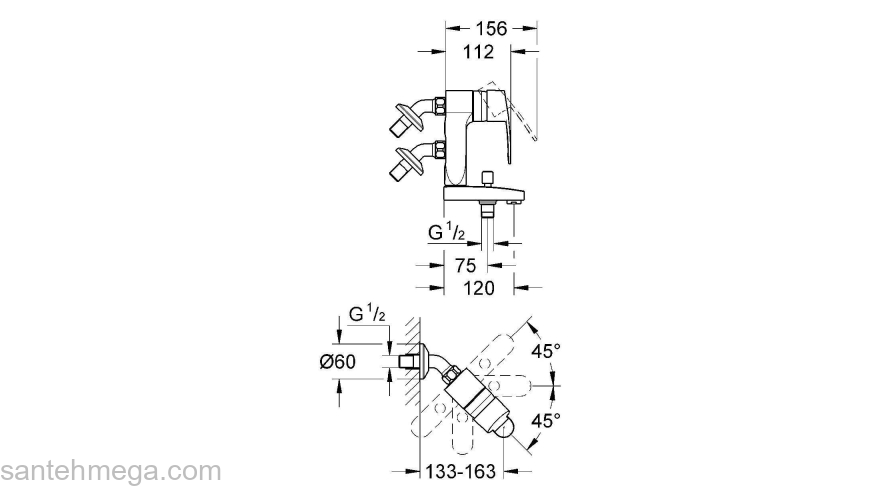 GROHE 23302000 Eurostyle C Vertica Смеситель однорычажный для ванны, настенный монтаж. Фото