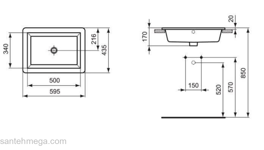 Раковина встраиваемая IDEAL STANDARD Strada 59х43 K078001. Фото