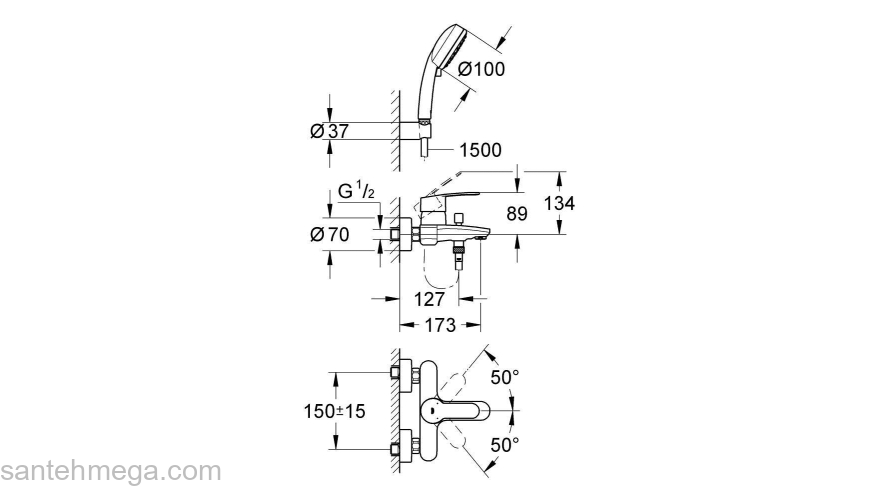 GROHE 3359220A Eurostyle Cosmopolitan Смеситель для ванны с ручным душем New Tempesta Cosmo II. Фото