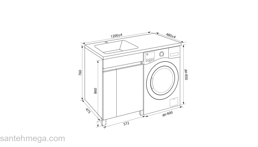 Тумба напольная для стиральной машины с дверцами 120 см белая Optima Home IDDIS OPH120Di95. Фото